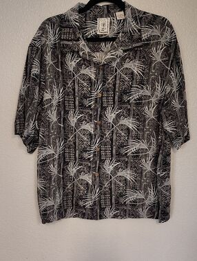Roundtree & Yorke Black and White Short-Sleeve Button-Down Shirt WMN